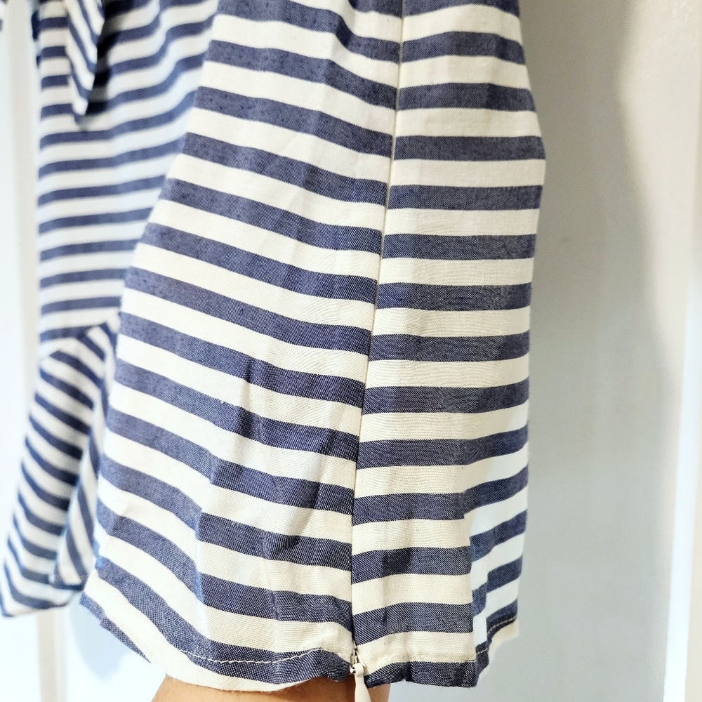 Nicole Miller Atelier Striped Asymmetrical Ruffle Blouse Tie Neck Top S - Picture 3 of 7